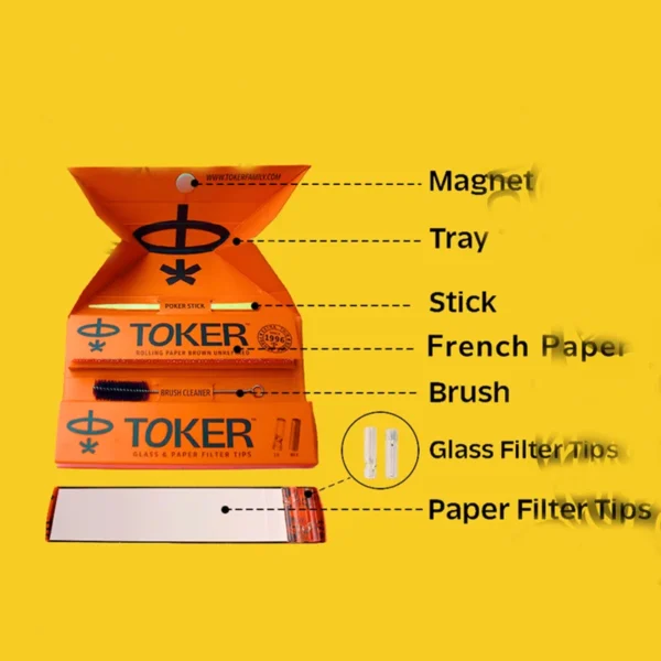 Toker Rolling Paper Kit 66 Leaves With 80 Filter Tips | 2 Glass Tips | 1 Poker Stick | 1 Brush Cleaner - Image 3